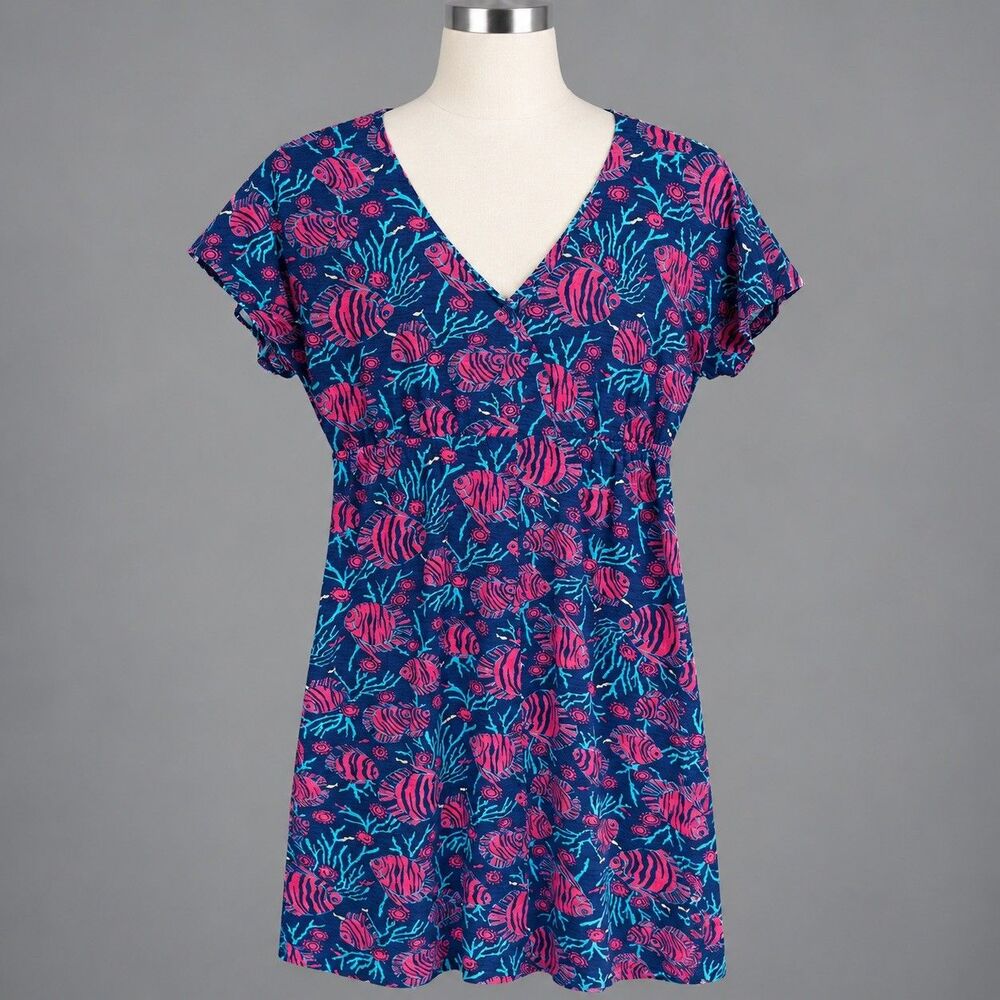 Lilly Pulitzer Meg Dress Women XS Reef Fish Empire Waist V-Neck Resort Coastal